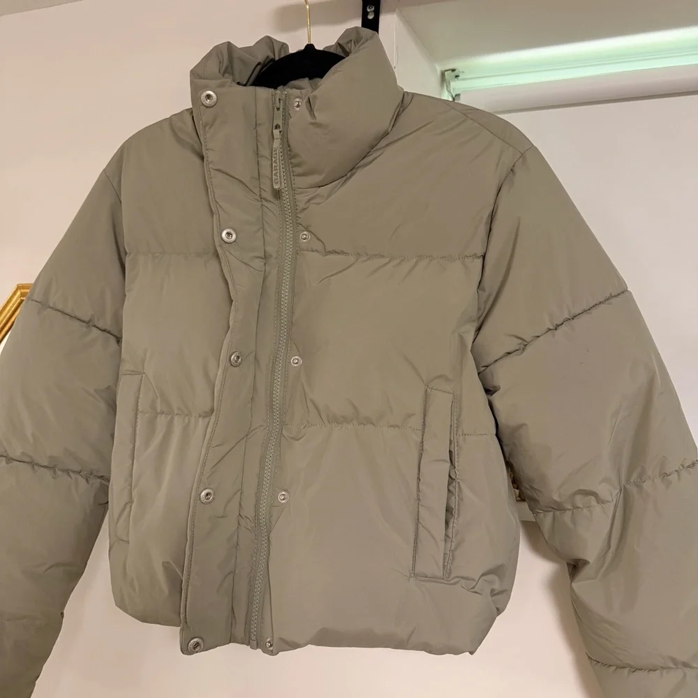 Garage Cropped Puffer Jacket in Sage - Picture 7 of 12